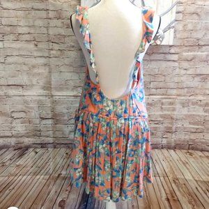 Free People Peach Floral Backless Dress w/Ruffle Straps Size M